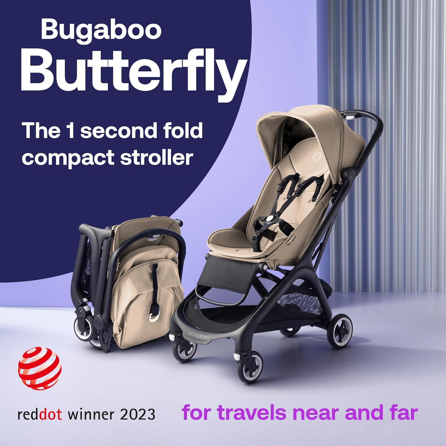 Bugaboo Butterfly - 1 Second Fold Ultra-Compact Stroller - Lightweight & Compact - Great for Travel (Desert Taupe)