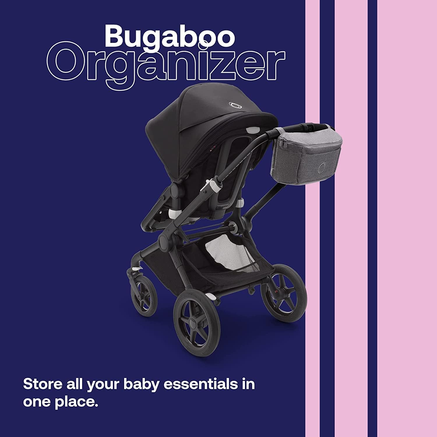 Bugaboo Organizer - Compact Size Multipocket Diaper Bag - Universal Compatible with Any Stroller - Attaches to the Handlebar - Midnight Black