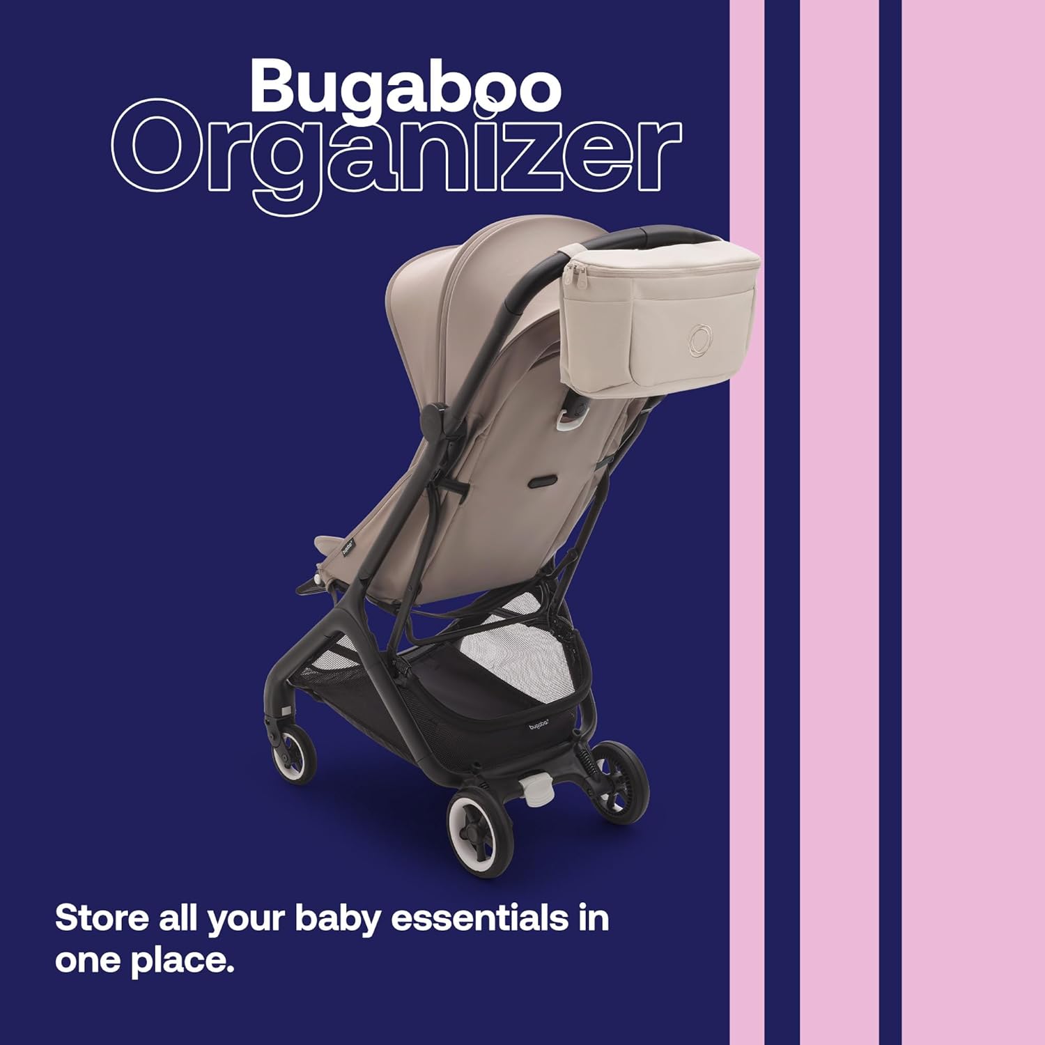 Bugaboo Organizer - Compact Size Multipocket Diaper Bag - Universal Compatible with Any Stroller - Attaches to the Handlebar - Midnight Black