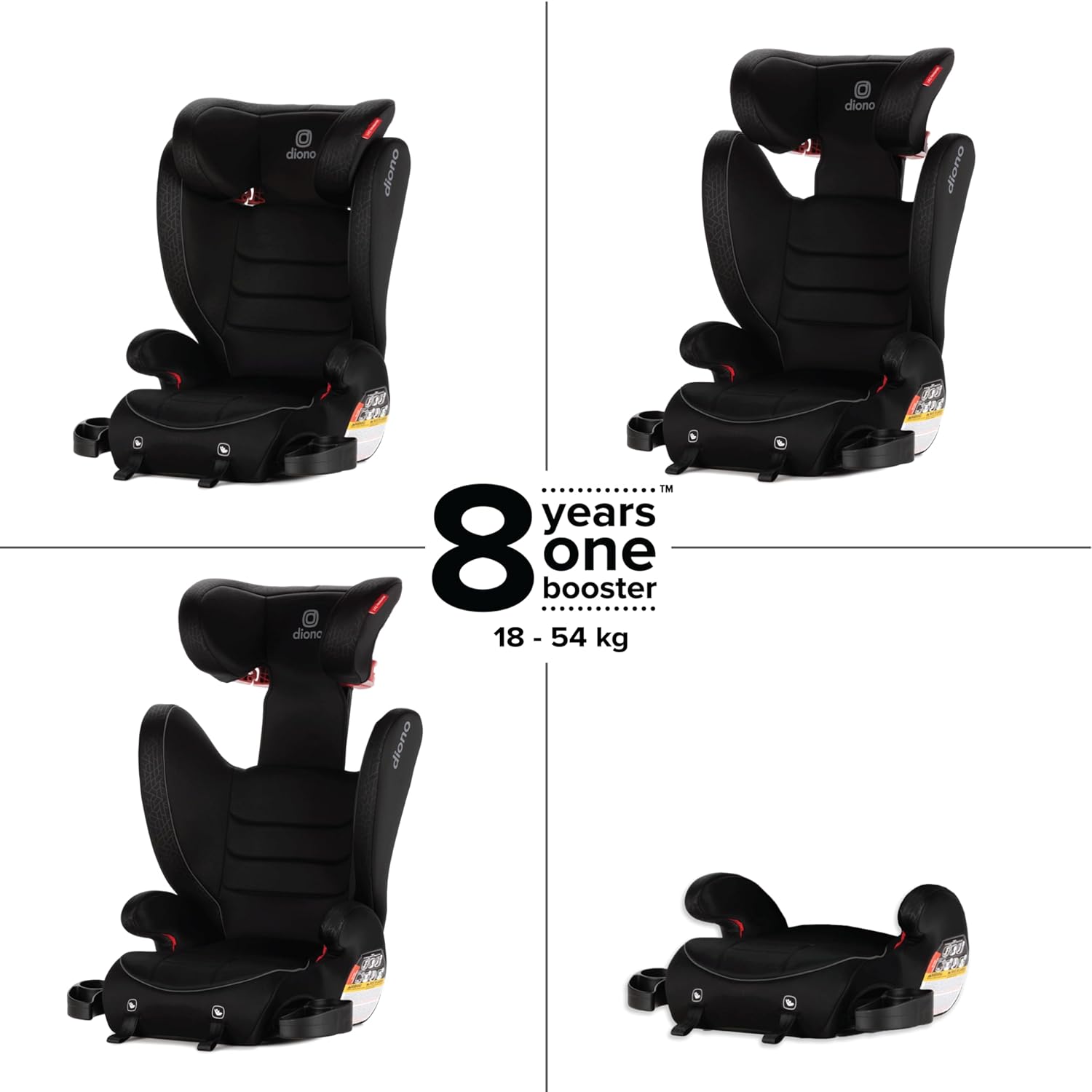 Diono Monterey 2XT Latch 2 in 1 High Back Booster Car Seat with Expandable Height & Width, Side Impact Protection, 8 Years 1 Booster, Black