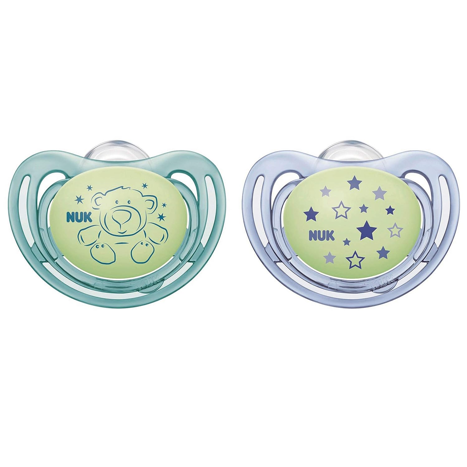 NUK Airflow Glow-in-The-Dark Pacifiers, 6-18 Months, 2 Pack