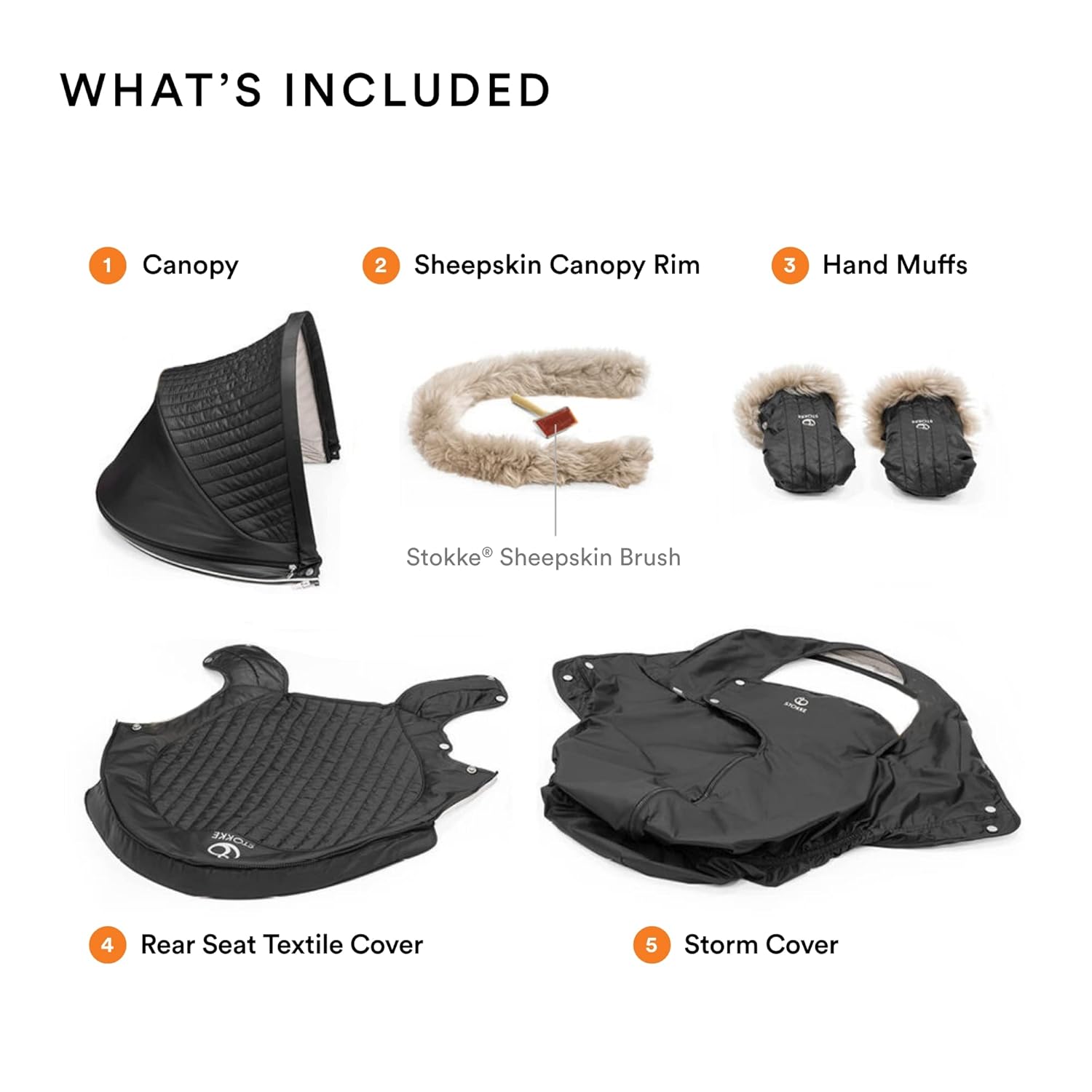 Stokke Xplory X Winter Kit, Onyx Black - Protects Baby from Cold Weather & Wind - Includes Fleece Mittens for Parents - PFC-Free Fabrics, Reflective Zipper, Genuine Sheepskin Rims