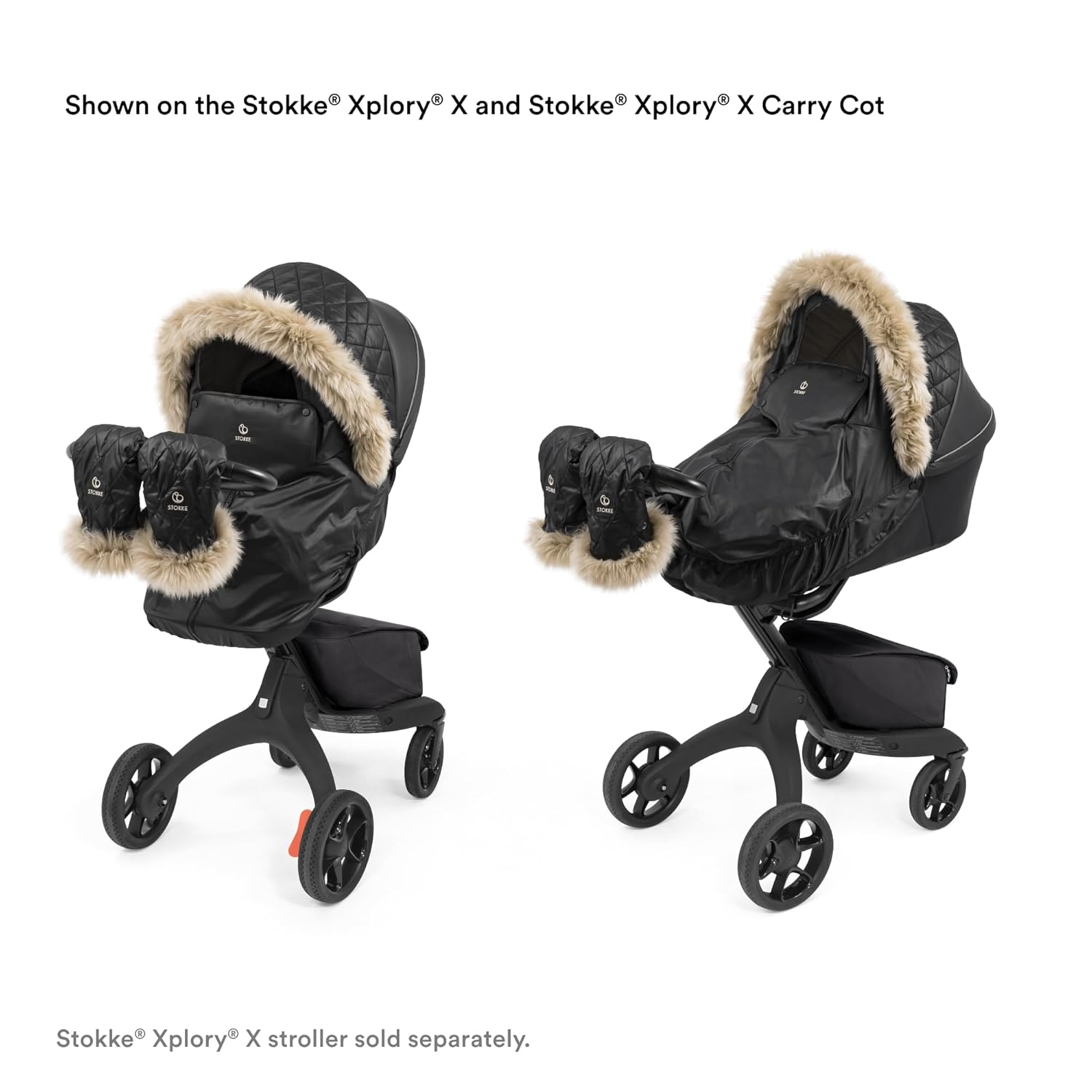 Stokke Xplory X Winter Kit, Onyx Black - Protects Baby from Cold Weather & Wind - Includes Fleece Mittens for Parents - PFC-Free Fabrics, Reflective Zipper, Genuine Sheepskin Rims