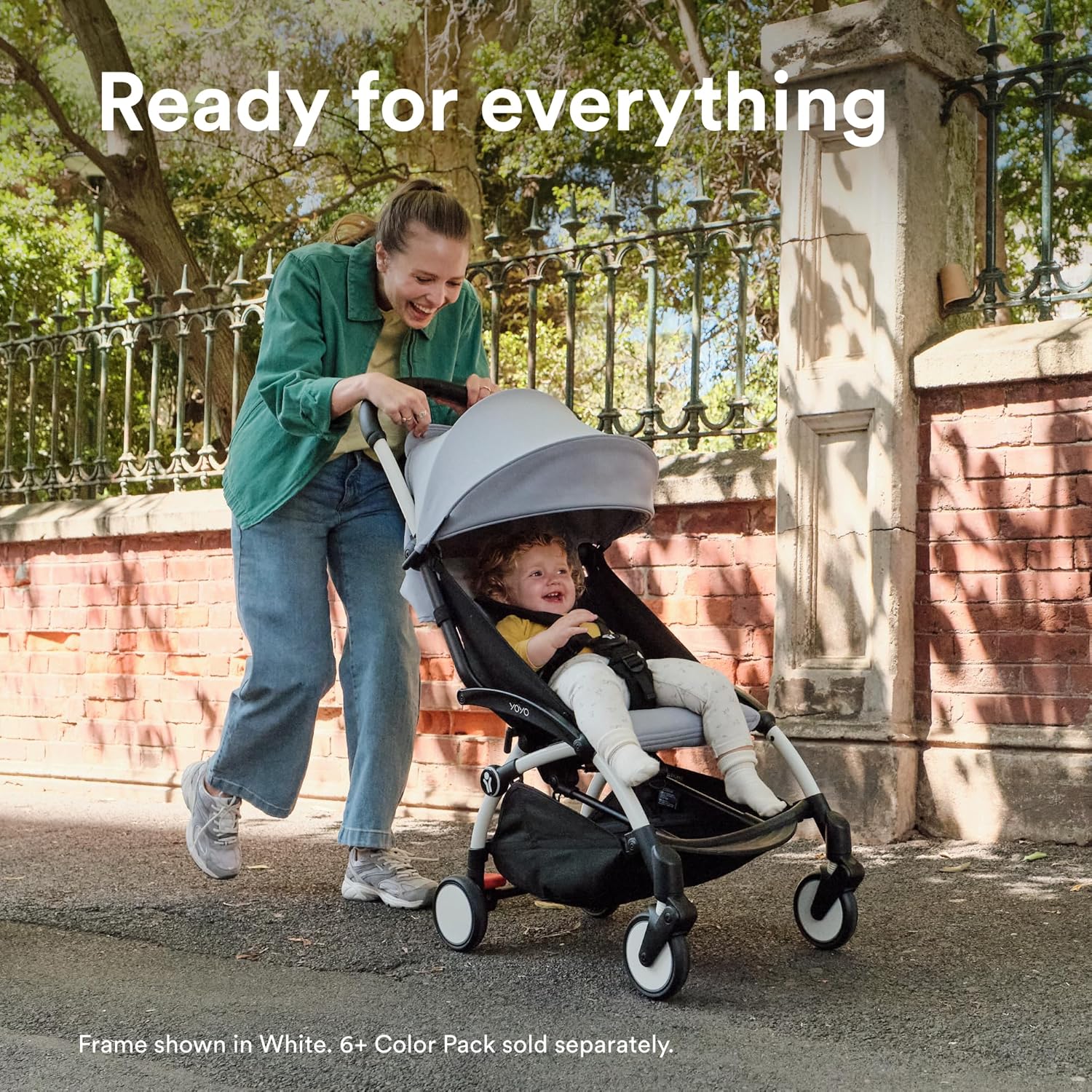 Stokke YOYO3 Frame, Black - Textile Set Not Included - Comes with 5-Point Harness, Multi-Position Reclining Backrest, Canopy Extensions, Padded Shoulder Strap & Protective Storage Bag