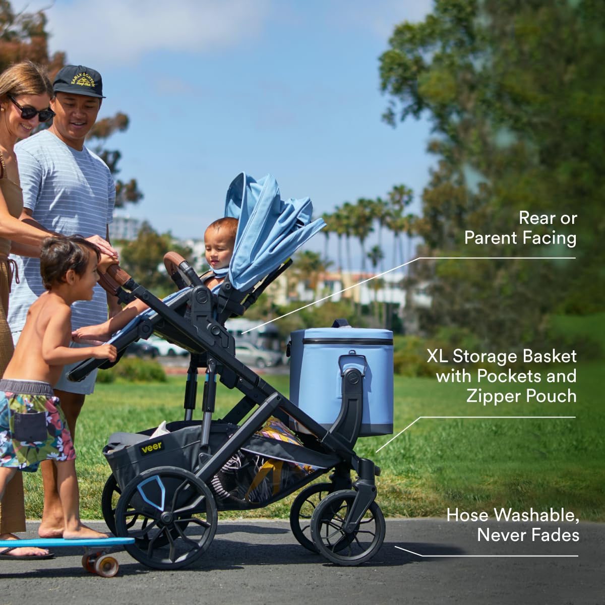 Veer Switch&Roll Stroller | 4 Wheel All-Terrain Stroller with Switchback Seat | Fits All Major Infant Car Seats (Adapters Sold Separate) | Shock Absorbing, Durable, Maneuverable, Collapsible